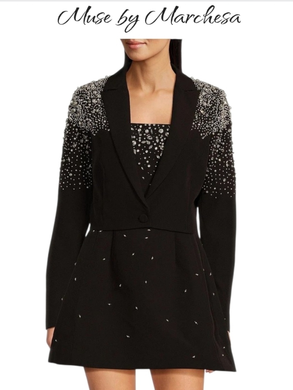 NWT Muse by Marchesa Moonflower Beaded Cropped Blazer Black sz 4,12& 14